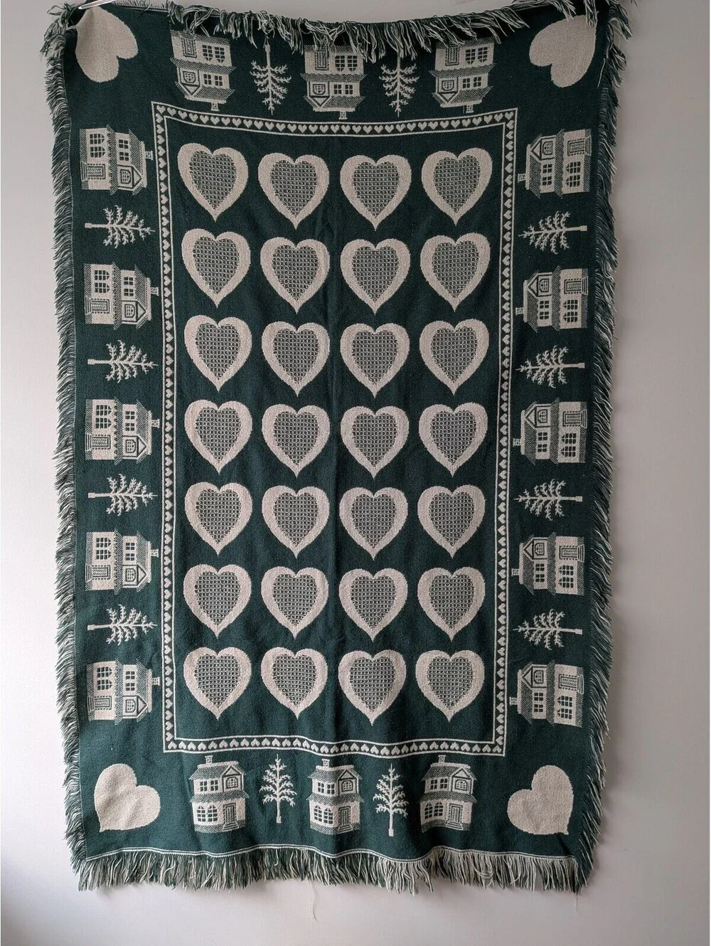 Vintage cottage core heart home throw blanket double side 47 x 70 back to school